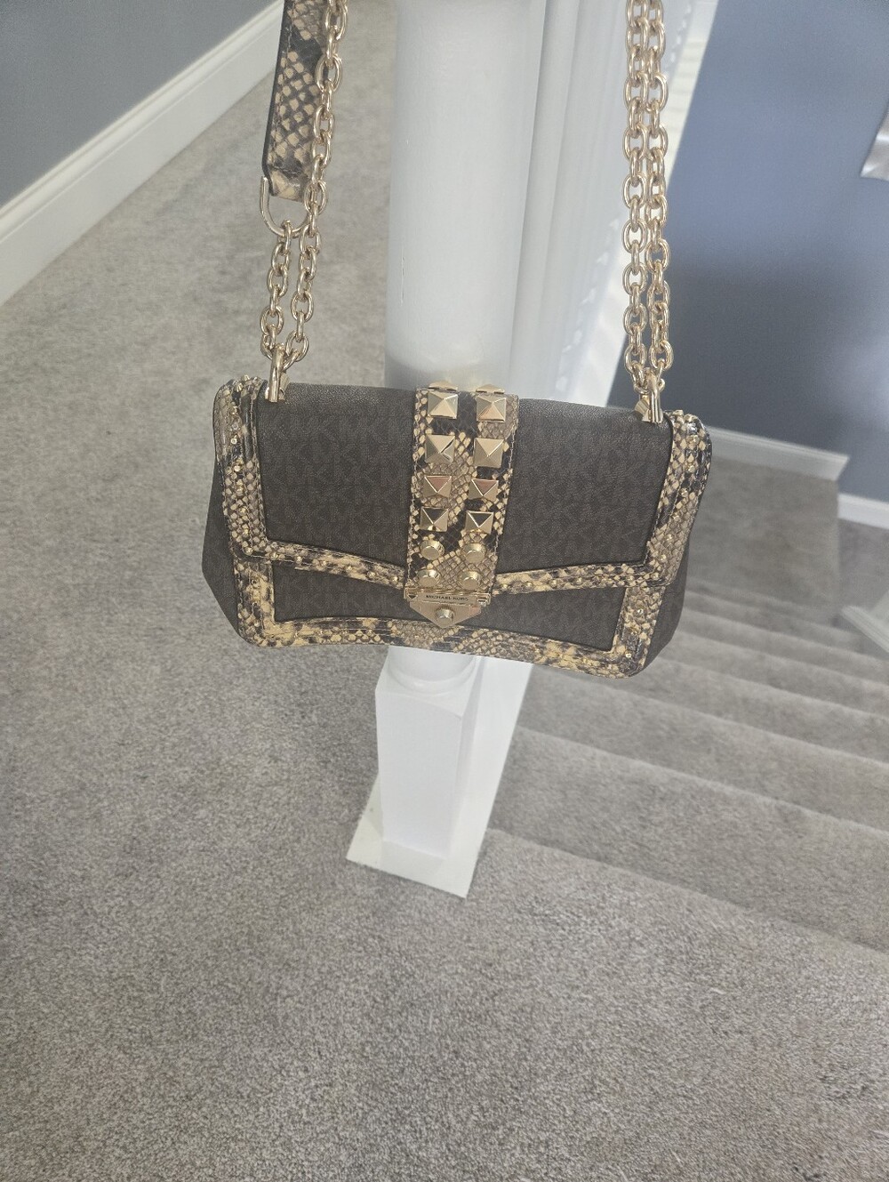 Michael Kors Brown Logo Shoulder Bag with Gold Hardware